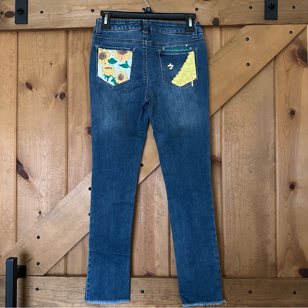 Imperial Star Dark Blue Straight Leg Jeans with Hand-painted Details